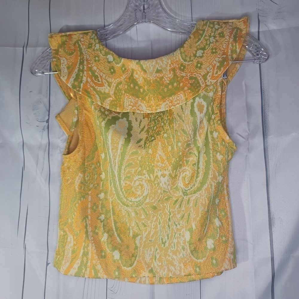 ZARA S Firfirli Jakarli Yellow Green Paisley Stretch sleeveless cropped top - Picture 7 of 9